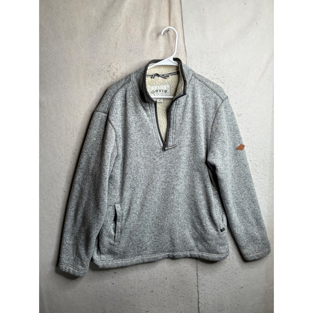 Orvis Mens Sherpa Lined Quarter Zip Fleece Pullover Gray Heather Size Large